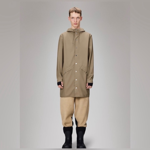 RAINS Long Jacket Unisex Wood/Brown Size Small Raincoat &150 NWT Waterproof - Picture 5 of 12
